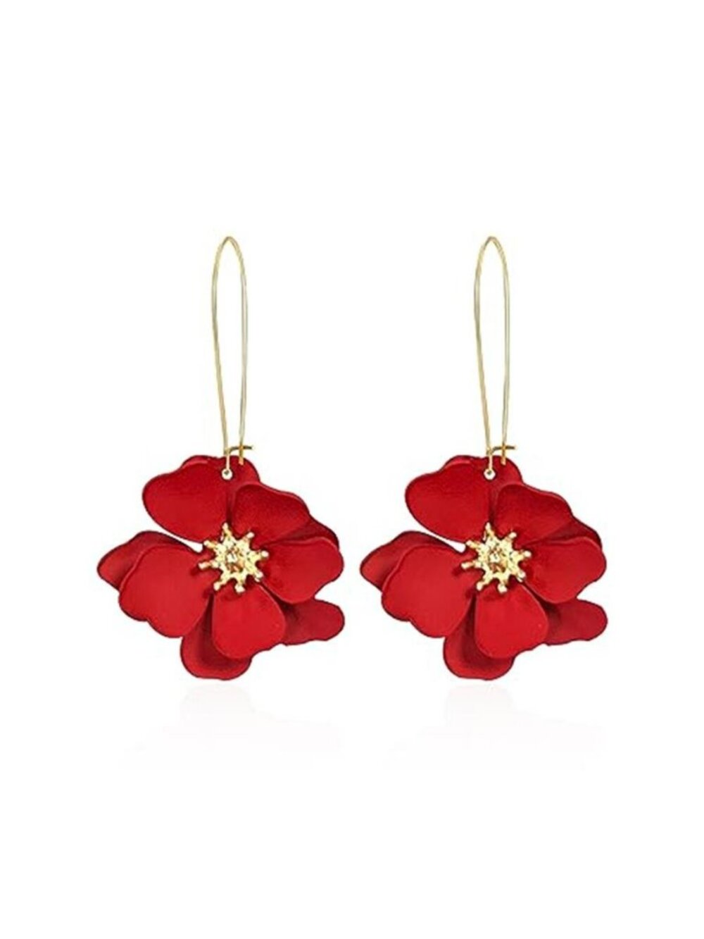 Bohemian Daisy Flower Matte Floral Long Petal Drop Dangle Earrings Layered